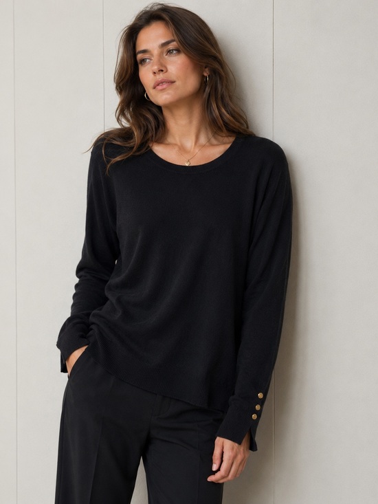 Philosophy Republic Clothing Sweaters - Philosophy Republic Clothing Women Black Crew Neck Sweater Gold Cuff Button Sz S